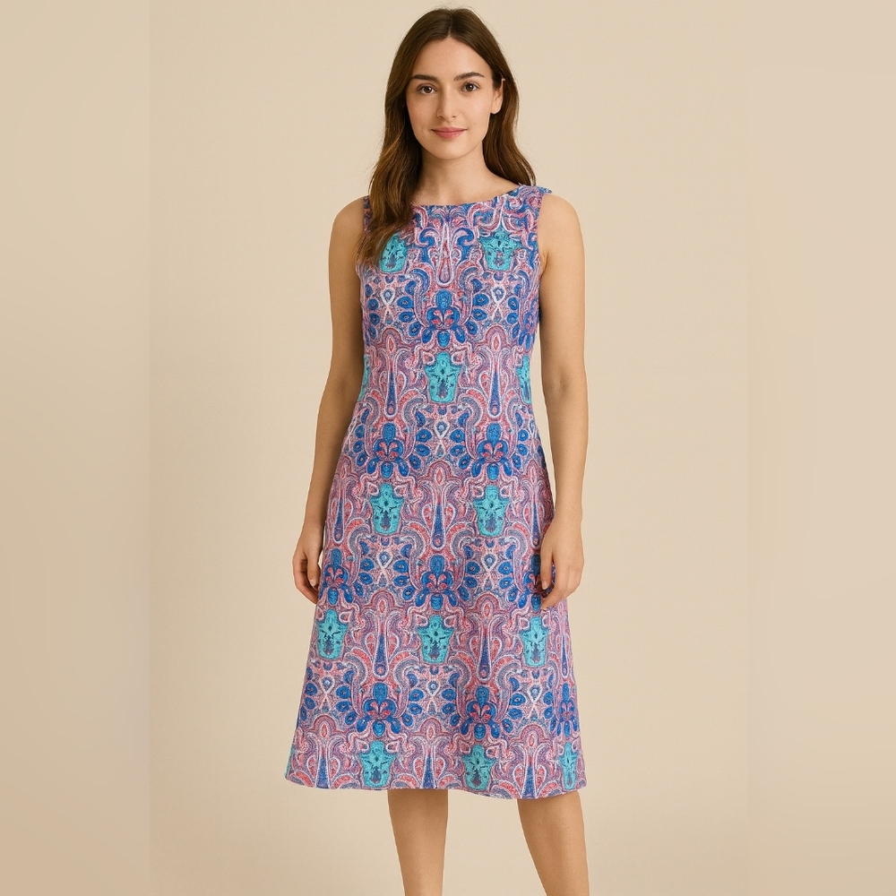 Talbots Vibrant Blue and Pink Midi Dress